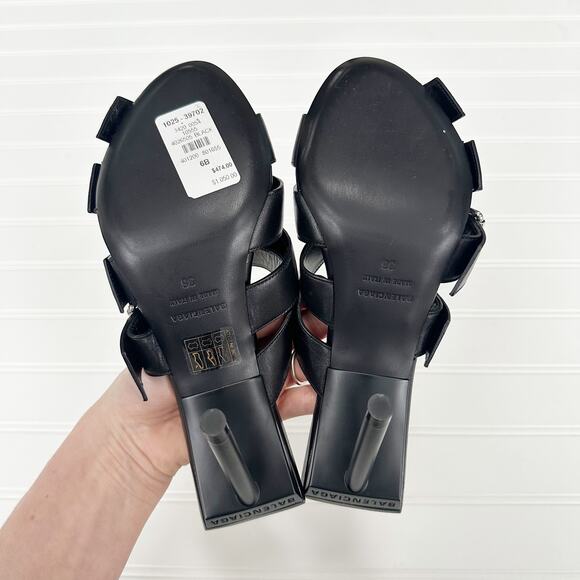 Balenciaga Black Leather Buckle Strappy Sandal Mule Stiletto Heel Slides 6 NEW - Picture 6 of 11